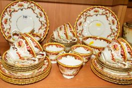 ROYAL ALBERT CROWN CHINA TEAWARES, to include two cake plates, two sugar bowls, one milk jug, nine