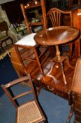 A REPRODUCTION MAHOGANY WINE TABLE with wavy edging, and two Edwardian chairs (3)