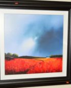 BARRY HILTON (BRITISH 1941) 'The Gathering Storm', a brooding sky over a field of red flowers, a