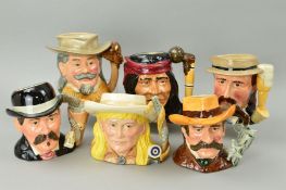 A SET OF SIX ROYAL DOULTON CHARACTER JUGS FROM THE WILD WEST COLLECTION, 'Wyatt Earp' D6711, 'Doc