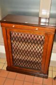 A VICTORIAN ROSEWOOD AND BANDED PIER CABINET, the single door front with wrought iron mesh, width
