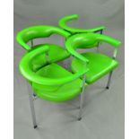 RICHARD YOUNG FOR MERROW ASSOCIATES, a set of four tub chairs, upholstered in lime green vinyl on