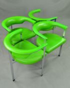 RICHARD YOUNG FOR MERROW ASSOCIATES, a set of four tub chairs, upholstered in lime green vinyl on