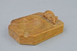 ROBERT THOMPSON (MOUSEMAN), an oak carved ashtray bearing his trademark mouse, length