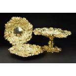 AN EDWARDIAN SILVER GILT THREE PIECE DESSERT SERVICE, foliate chased repousse decoration, comprising