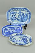 A CHINESE EXPORT PORCELAIN BLUE AND WHITE DECORATED MEAT DISH, of octagonal form, depicting