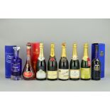EIGHT BOTTLES COMPRISING OF COGNAC, CHAMPAGNE, SPARKLING WINE, VODKA AND SHERRY, consisting of Otard