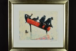 ALEXANDER MILLAR (BRITISH CONTEMPORARY), 'Cowboys', an artist proof print 41/49, three men on a park