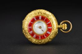 AN EARLY 20TH CENTURY GOLD HALF HUNTER POCKET WATCH, white enamel dial signed J.G. Graves,