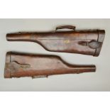 TWO HIGH QUALITY LEATHER LEG OF MUTTON SHOTGUN CASES, both capable to taking a 30'' set of