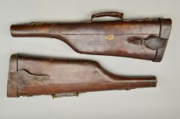 TWO HIGH QUALITY LEATHER LEG OF MUTTON SHOTGUN CASES, both capable to taking a 30'' set of