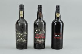 THREE BOTTLES OF 1975 VINTAGE PORT, comprising a bottle of Offley Boa Vista, bottled in 1977, a