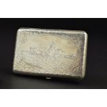 A LATE 19TH/EARLY 20TH CENTURY RUSSIAN SILVER CIGARETTE CASE, the hinged cover engraved with a man