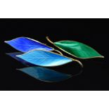 THREE NORWEGIAN ENAMEL LEAF BROOCHES BY WILLY WINNAESS FOR DAVID ANDERSEN, all of the same single