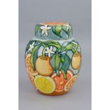 A LARGE MOORCROFT GINGER JAR WITH LID, Florida pattern, designed by Jeanne McDougall, impressed