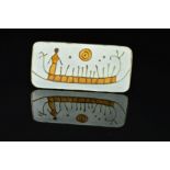 A NORWEGIAN ENAMEL ROCK CARVING BROOCH BY DAVID ANDERSON, of curved rectangular outline, depicting a