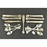 A SET OF FIVE GEORGE III SILVER BRIGHT CUT TEASPOONS, engraved monograms, maker Thomas Liddiard,