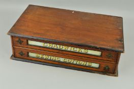 ADVERTISING INTEREST, a Victorian walnut and ebonised counter top chest of two drawers, each