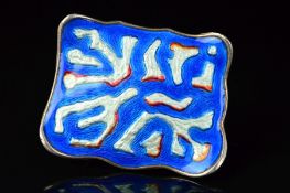 A NORWEGIAN ENAMEL BROOCH BY OYSTEIN BALLE, of shaped rectangular outline with abstract branch-