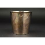 A QUEEN ANNE BRITANNIA STANDARD SILVER BEAKER, of plain conical form, bears punched monogram to