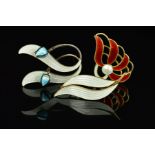 THREE NORWEGIAN ENAMEL BROOCHES BY ASKEL HOLMSEN, the first a stylised white guilloche enamel