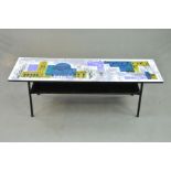 JOHN PIPER FOR TERANCE CONRAN, a rectangular formica topped coffee table depicting various scenes of