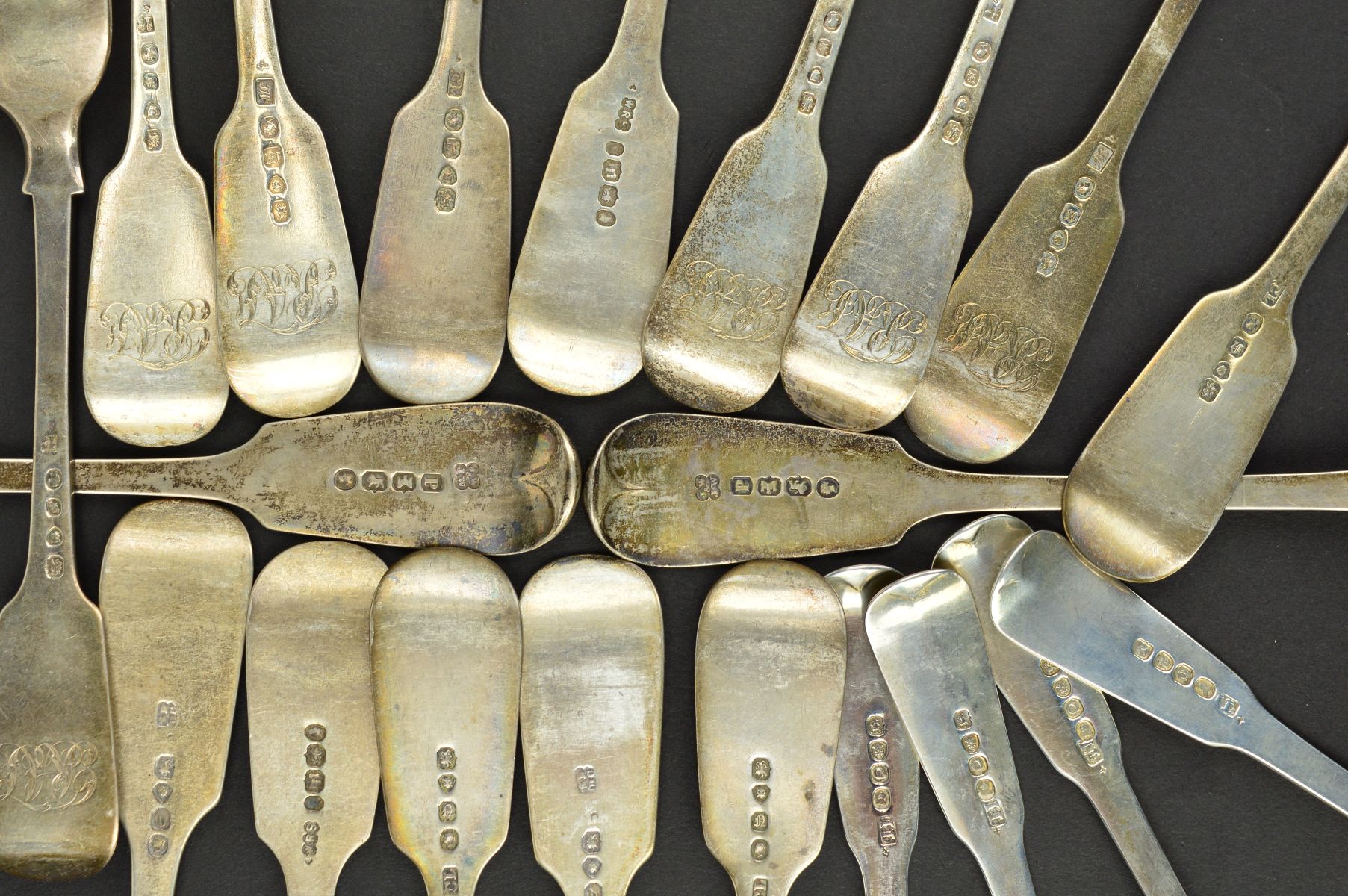 A PARCEL OF 19TH CENTURY SILVER FIDDLE PATTERN FLATWARE, comprising a pair of tablespoons, makers - Image 8 of 8