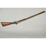 AN ANTIQUE 10 BORE DOUBLE BARREL PERCUSSION SHOTGUN, bearing post 1855 Birmingham proof marks, it