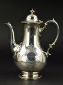 A VICTORIAN SILVER COFFEE POT, of baluster form, domed cover with flattened knop finial, 'S'