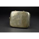 AN EDWARDIAN SILVER RECTANGULAR DOUBLE ENDED HIP FLASK/CIGARETTE CASE, of bowed outline, gilt