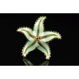 A NORWEGIAN ENAMEL BROOCH BY IVAR T. HOLTH, designed as a starfish with guilloche mint green