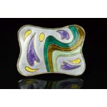 A NORWEGIAN ENAMEL BROOCH BY OYSTEIN BALLE, of shaped rectangular outline, the abstract pattern