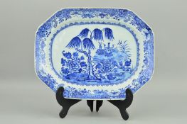 A CHINESE EXPORT BLUE AND WHITE MEAT DISH, Qianlong period, octagonal shape, painted with a