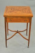 A VICTORIAN ROSEWOOD, ROSEWOOD SIMULATED AND INLAID ENVELOPE TOP CARD TABLE, of square form, each