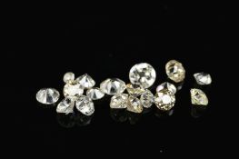 A SELECTION OF ROUND BRILLIANT CUT DIAMONDS, various sizes from 0.04ct to 0.11ct, colour assessed as