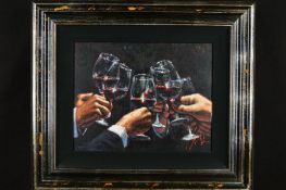 FABIAN PEREZ (ARGENTINIAN 1967), 'For a Better Life VI-Red', six red wine filled glasses raised in