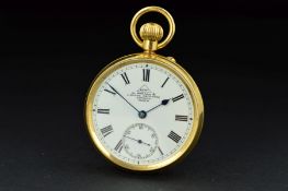 AN EARLY 18CT GOLD DENT OPEN FACED POCKET WATCH, white enamel dial, enamel dial signed 'Dent 61