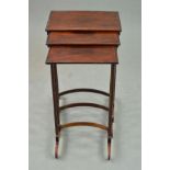 A LATE 19TH / EARLY 20TH CENTURY ROSEWOOD AND STAINED NEST OF THREE TABLES, rectangular tops with