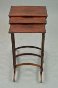 A LATE 19TH / EARLY 20TH CENTURY ROSEWOOD AND STAINED NEST OF THREE TABLES, rectangular tops with