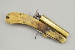 AN 18TH CENTURY ANTIQUE .30'' PERCUSSION URWIN & ROGERS 'KNIFE' PISTOL, fitted with a brass barrel