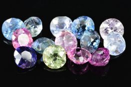 A SELECTION OF MIXED COLOUR SAPPHIRES, vari-cut average dimension 6mm each, colours to include