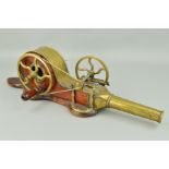 A SET OF LATE 19TH CENTURY BRASS AND MAHOGANY BELLOWS, hand cranked mechanism, overall length