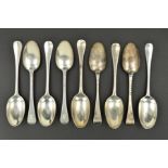 NINE GEORGE I/II SILVER HANOVERIAN PATTERN TABLESPOONS, including a set of four with engraved