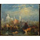 LATE 18TH/EARLY 19TH CENTURY IN THE STYLE OF TURNER, Venetian scene from the water, oil sketch on