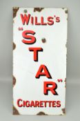 ADVERTISING INTEREST, an early 20th Century enamel sign for Wills's 'Star' Cigarettes, white