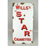 ADVERTISING INTEREST, an early 20th Century enamel sign for Wills's 'Star' Cigarettes, white