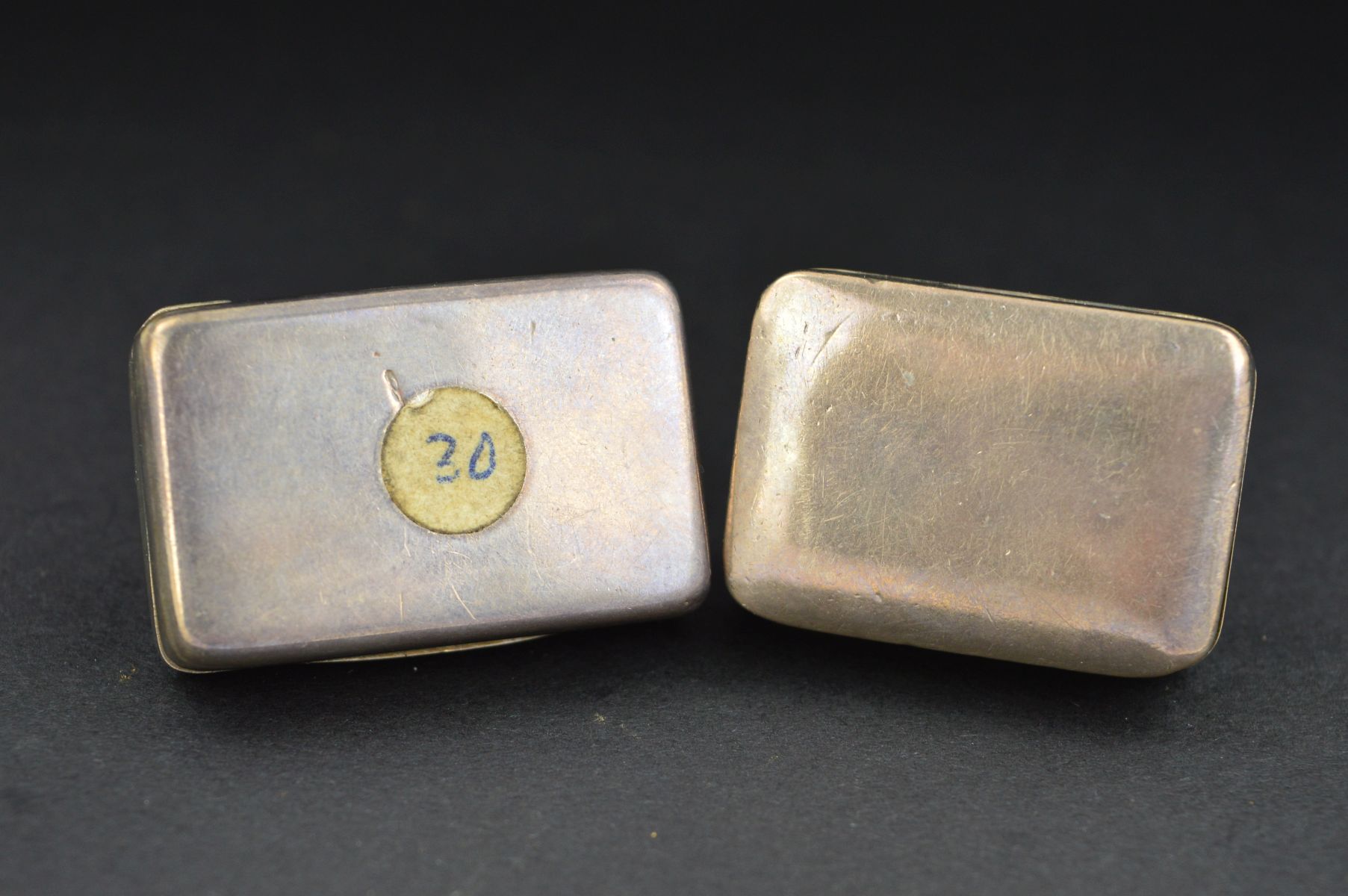 TWO GEORGE III SILVER PLAIN RECTANGULAR VINAIGRETTES, one with engraved initials to the cover, - Image 3 of 16