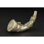 A VICTORIAN SILVER SAMPSON MORDAN & CO COMBINATION VINAIGRETTE AND PERFUME FLASK, of horn form,