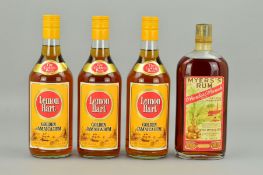 FOUR BOTTLES OF OLD RUM, to include Three Lemon Hart Golden Jamaica Rum, 1970's bottling, 26 2/3