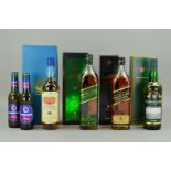 FOUR BOTTLES OF BLENDED SCOTCH WHISKY, comprising a bottle of Johnnie Walker Green Label, aged 15